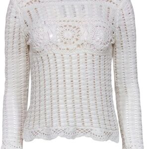 Isabel Marant Etoile - White Linen Blend Long Sleeve Crochet Top Sz 4